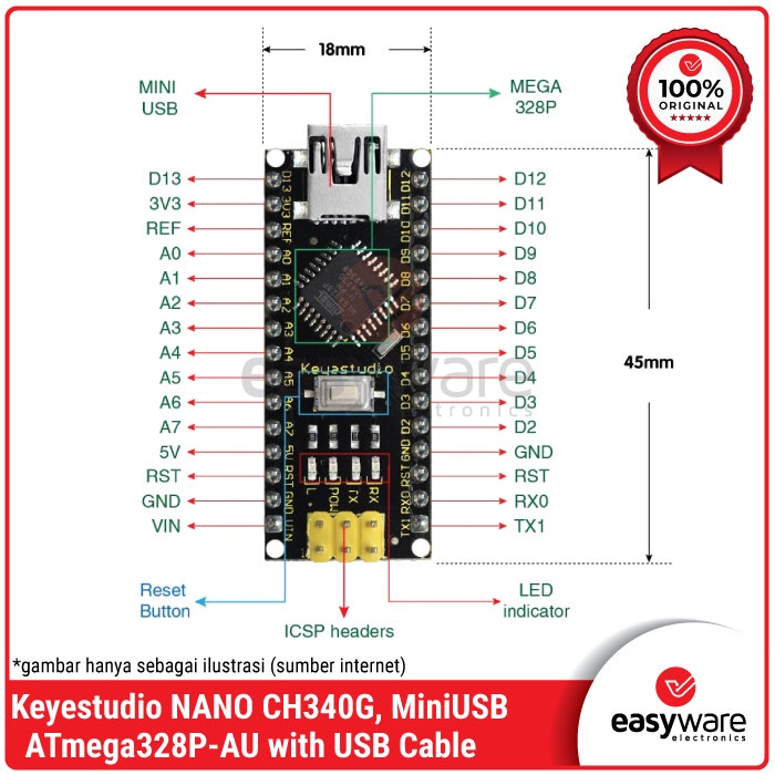 Keyestudio NANO CH340 Board with cable like Arduino Nano V3 CH340G