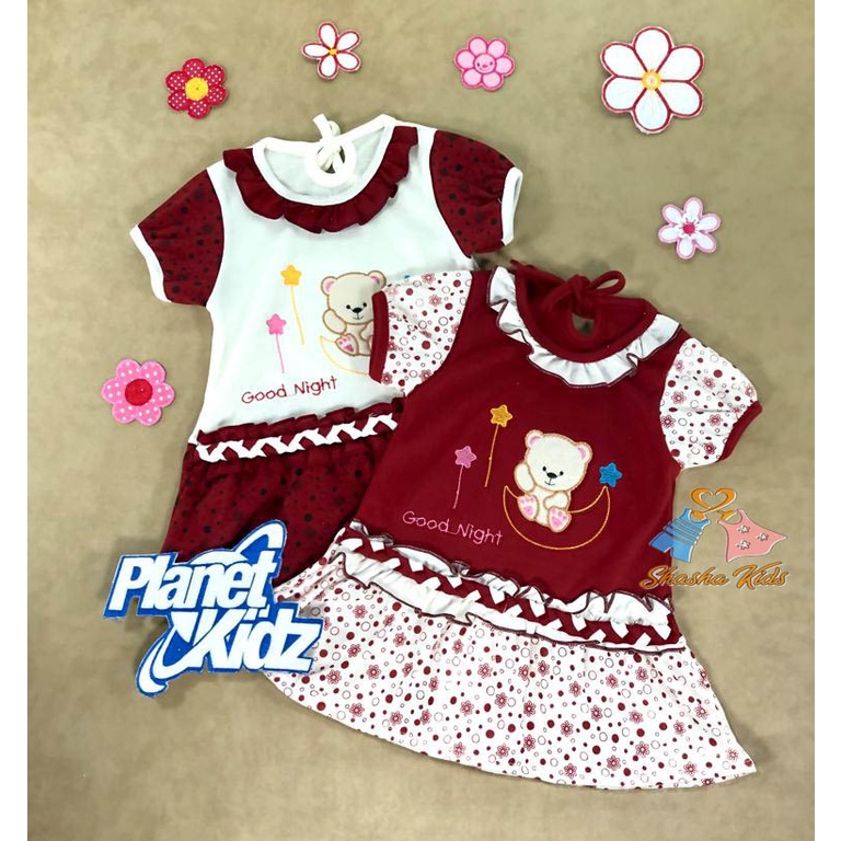 [L-014] Baju Bayi Perempuan/ Dress Bayi Perempuan Planet Kids cantik motif lucu 3-6 bln