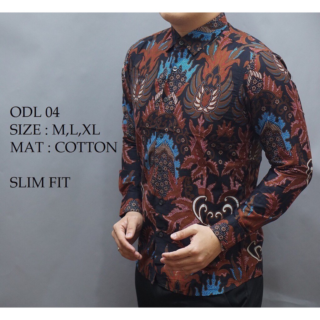 JHT  Baju Batik Pria Kemeja Batik Pria Lengan Panjang Modern Model Slimfit Batik Solo