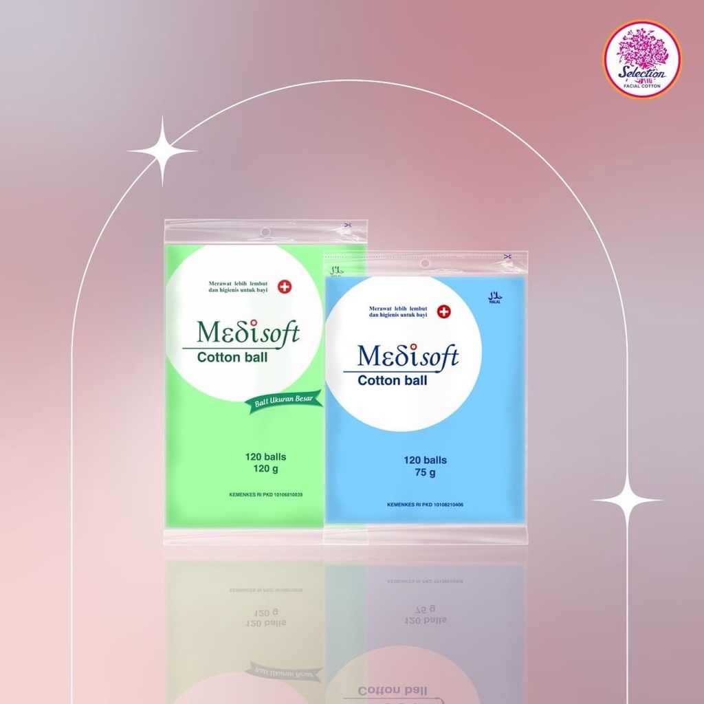 MEDISOFT Cotton Ball Indonesia / Kapas Wajah Bola Hijau Biru 75g 120g 120 Balls / Kecantikan Special Lapis Tipis Tebal Oval Round Bulat Kotak Bud Buds / Selection Modis Rona Kharisma / Pembersih Wajah Facial Cleanser Toner Baby / Ziplock Box Refill Paket