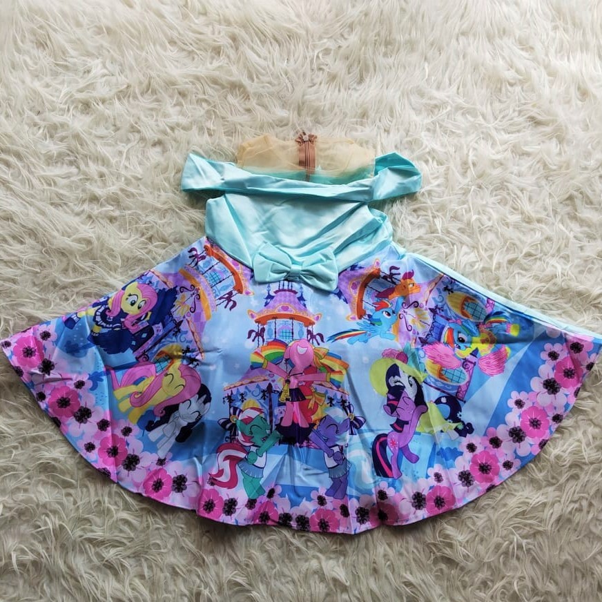 DRESS ANAK IMPOR BLUE LITTLE PONY PARTY MA23J