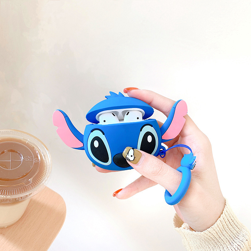 Casing Soft Case Silikon Motif Lilo Stitch 3d + Lanyard Untuk Airpods 1 / 2 / 1 / 2