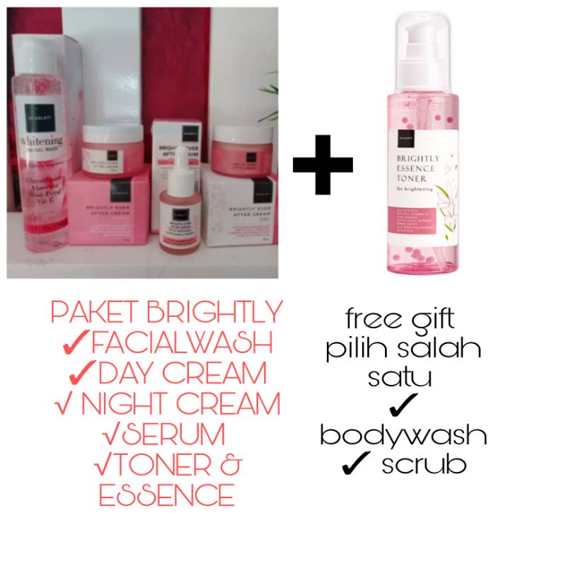 PAKET WAJAH SCARLETT BRIGHTLY FREE GIFT / PAKET WAJAH SCARLETT KULIT NORMAL GRATIS SABUN / SCRUB