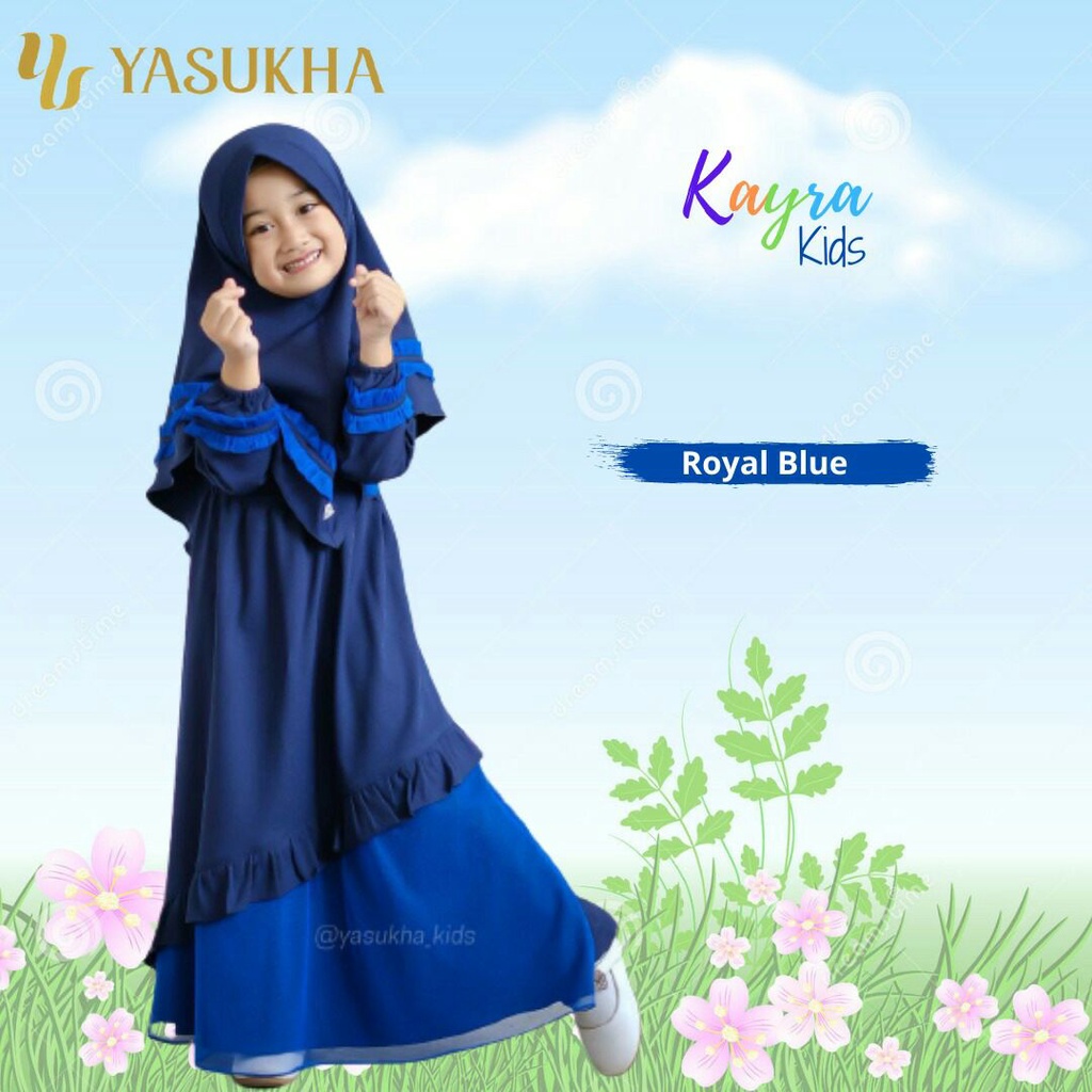 SET GAMIS ANAK KAYRA KIDS ROYAL BLUE BY YASUKHA ARUMY OFFICIAL SETELAN HIJAB KHIMAR DRESS BAJU BUSAN