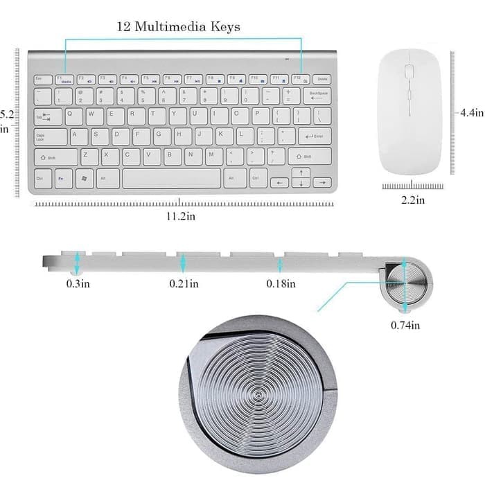 Ultra Slim Wireless Keyboard Multimedia Combo Set with Mouse - Silver