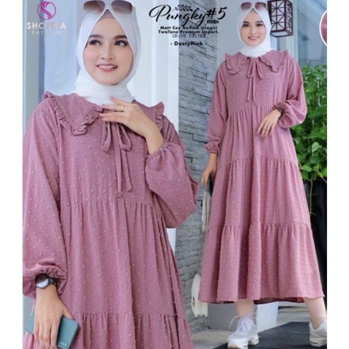 Midi Dress ZULFA - Baju Gamis Wanita Midi Dress Muslim Uragiry Dotty - Dress Wanita - Dress Kondangan - Dress Pesta