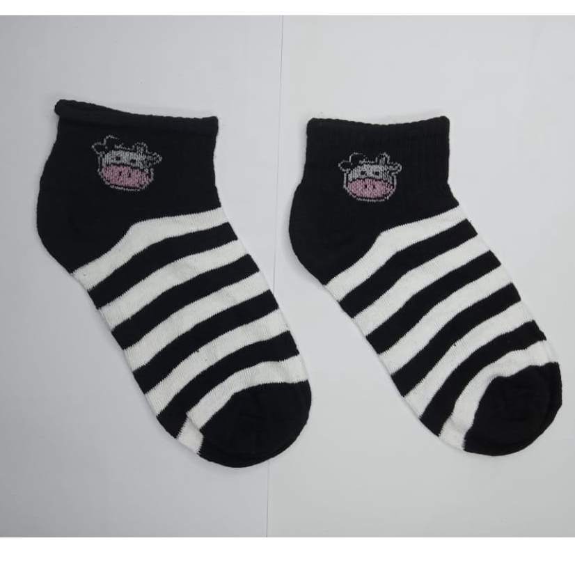 ⭐Gogoland⭐ Kaos Kaki Pendek Motif Smile Semata Kaki Kaoskaki Unisex Pria Wanita-COW GARIS PUTIH