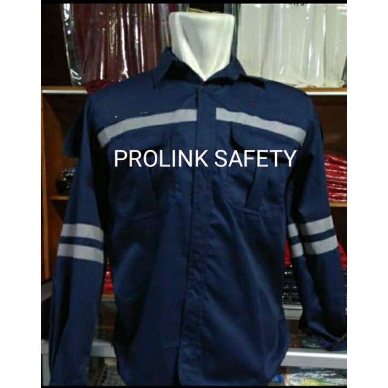 SERAGAM SAFETY BIRU DONGKER FREE LOGO K3 BENDERA LENGAN DOBLE SCOTLIGHT