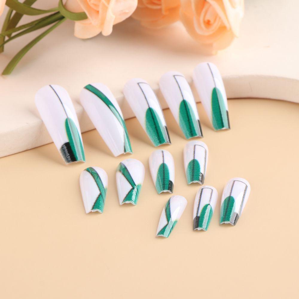 Mxbeauty Kuku Palsu Panjang DIY Pesona Manicure Tools Full Cover Peti Mati Kuku Kuku Palsu Hijau Set