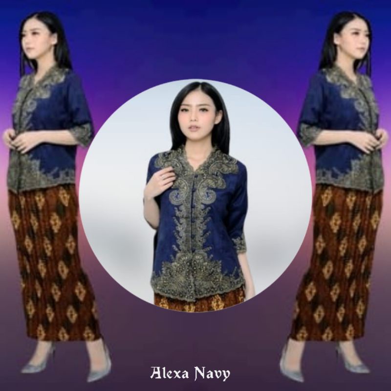 Promo kebaya Encim senada modern silky Korea import aplikasi brukat renda bordir