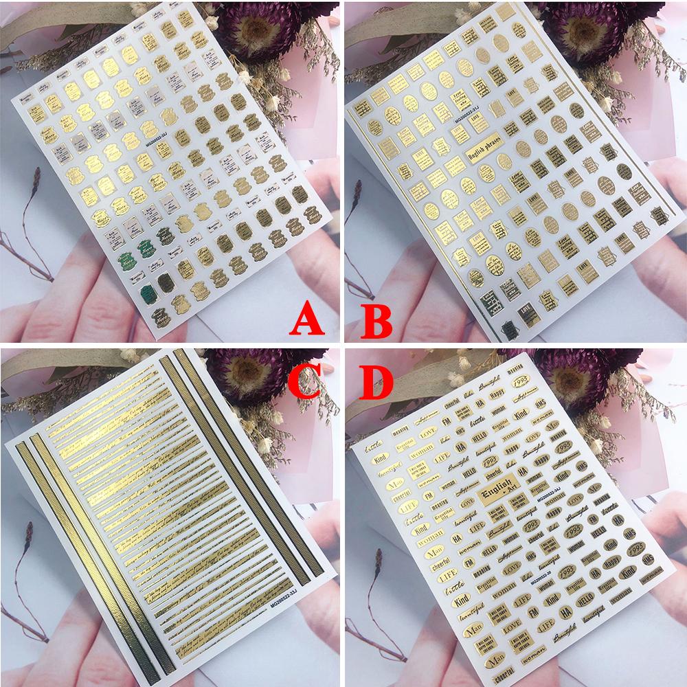 Stiker Kuku Stamping Emas Agustina Gaya Jepang Bordered Letter in Box Self Adhesive Nail Foils