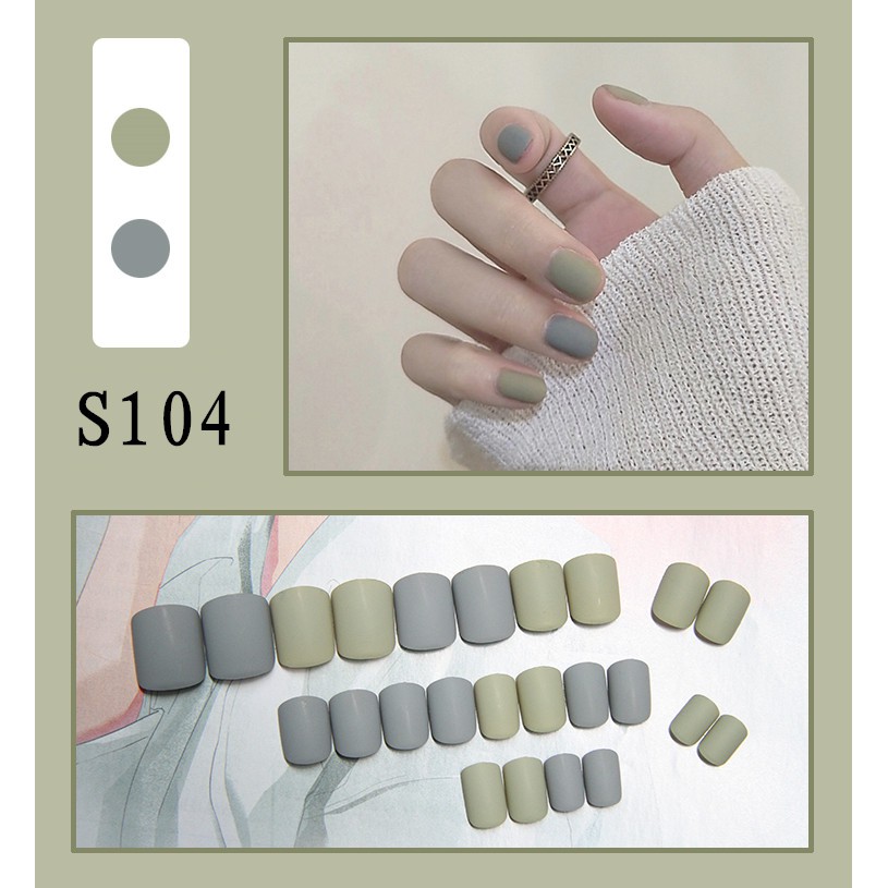 24PCS/SET Simulasi Lem Alpukat Memakai kuku palsu R Perawatan Kuku Palsu-S104