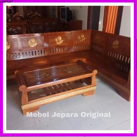 MEJA KURSI RUANGAN TAMU SUDUT POJOK KAYU JATI