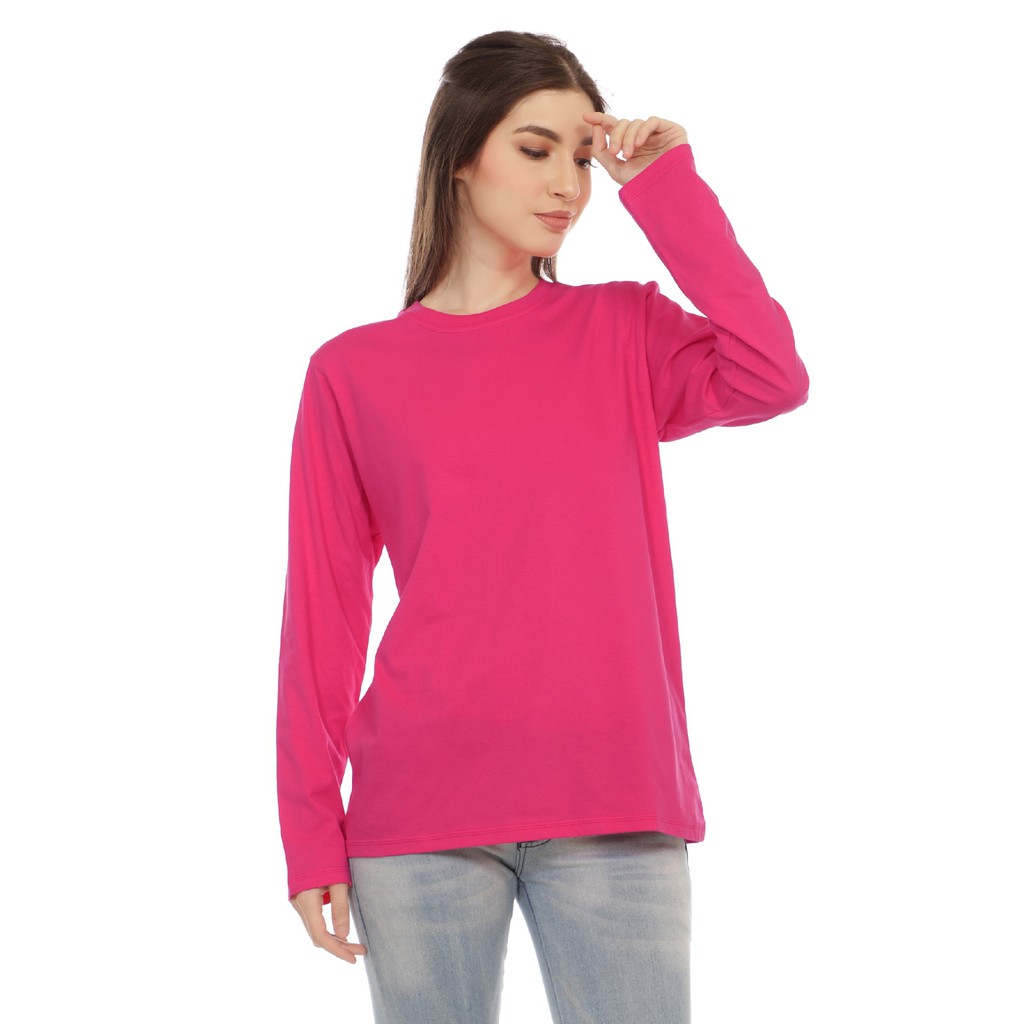 KAOS POLOS COTTON COMBED - UNISEX LENGAN PANJANG - PINK FANTA