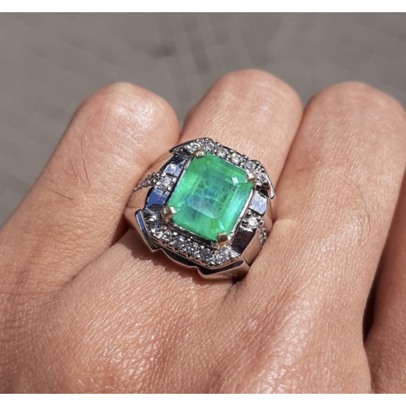 Batu Cincin Pria Jamrud Colombia Catam Serat laba-laba Super Mewah Termurah