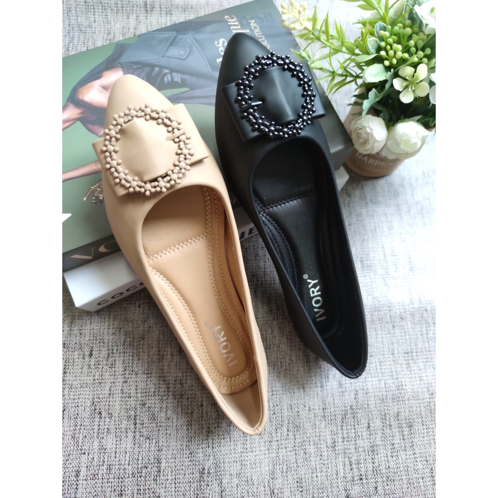 IVORY Sepatu Flat Wanita Import Termurah 888-A7 Hitam