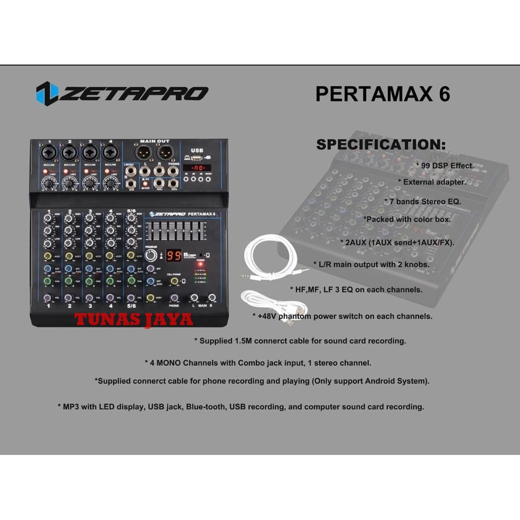 Mixer Audio ZETAPRO 6 Channel Pertamax 6 USB Bluetooth Pertamax6