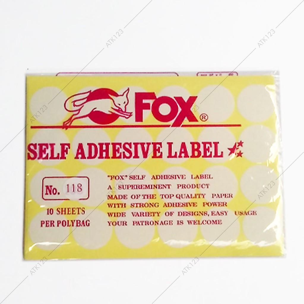 

Kertas / Label Stiker Fox No. 118 uk. 32 mm (Lingkaran / Bulat)