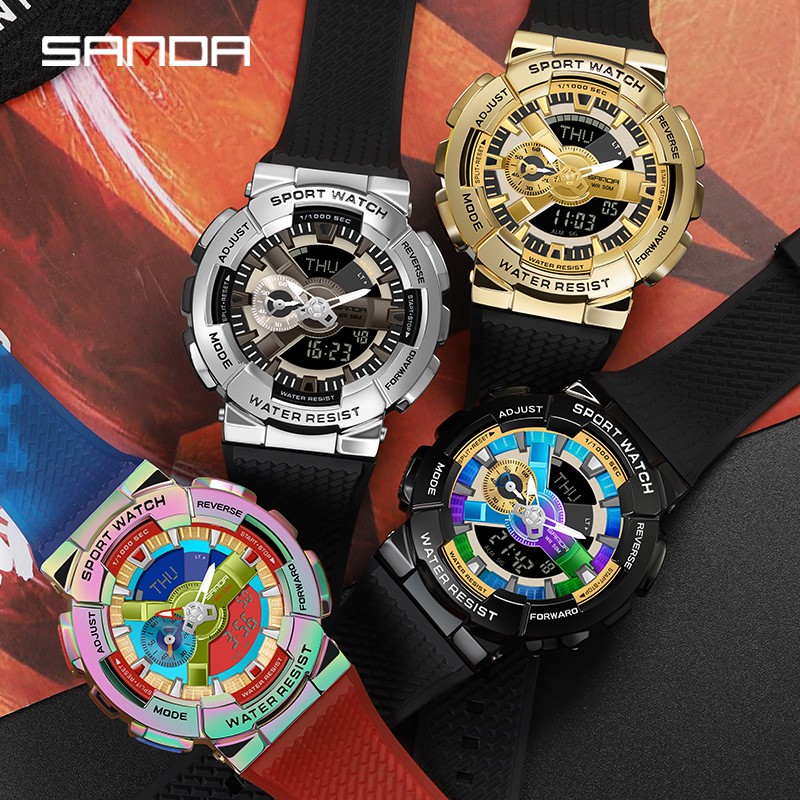 SANDA 9004 Jam Tangan Pria Digital Analog Dual Time World Time Tali Rubber Shockproof Anti Air WATCHKITE WKOS