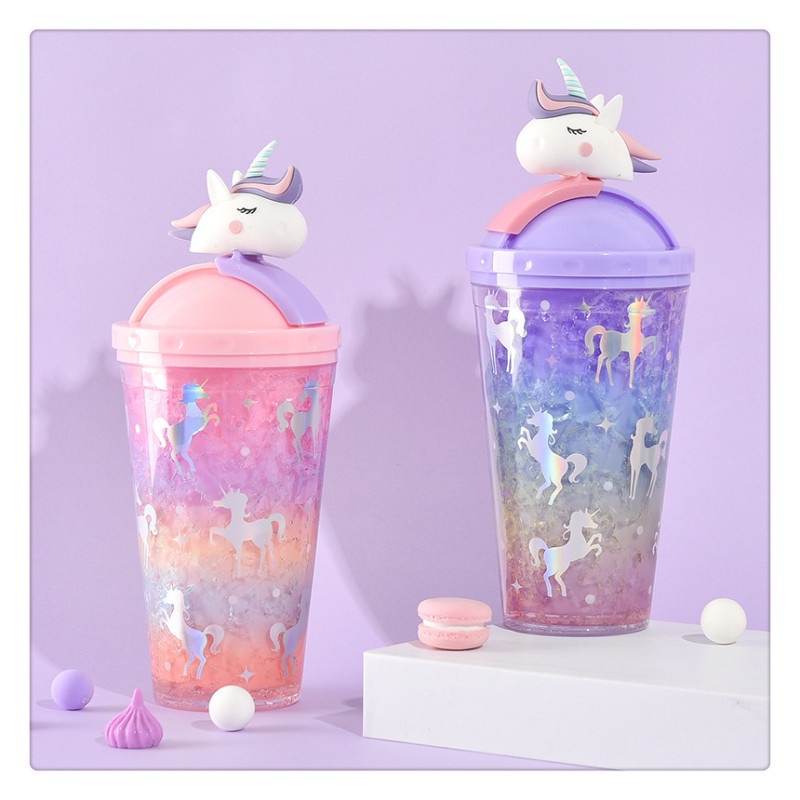 Botol Minum 450ml Jerami Tumbler Glitter Uni-corn Premium Quality