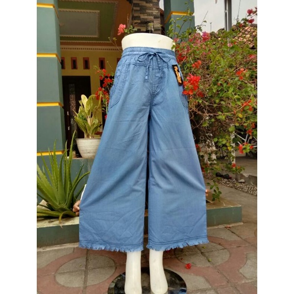 Jeans kulot wanita masa kini - all size - pinggang karet - tali depan - bahan  grey-kulot rawis