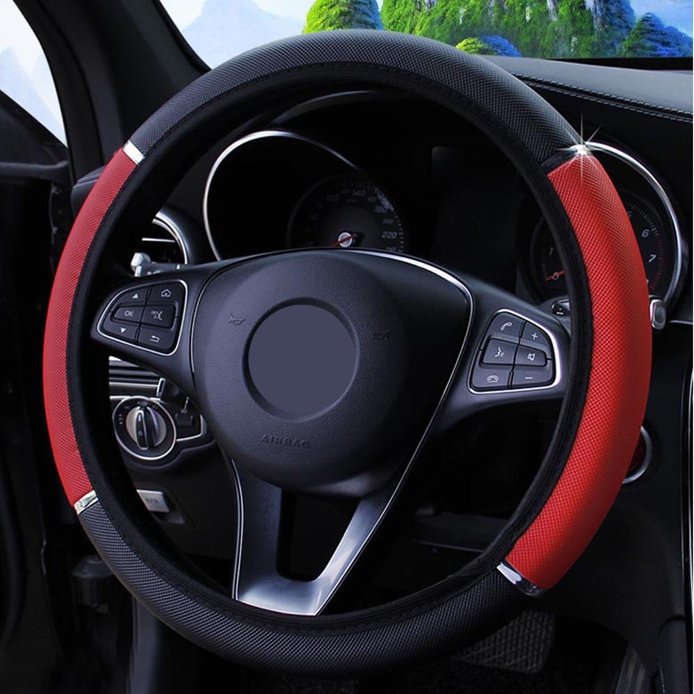 Anti Slip Auto Dekorasi PU Leather Steering Covers Car-styling Universal Penutup Kemudi Mobil Diameter 37-38cm