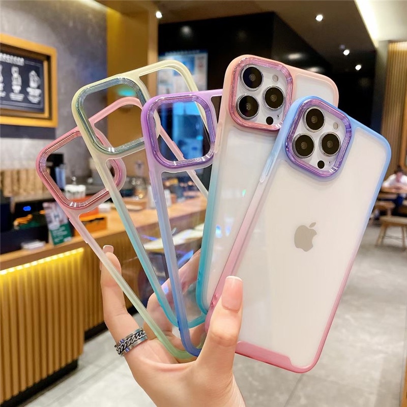 Case Electroplating Warna Gradasi Dengan Kotak Hadiah Untuk Iphone 11 12 13 14 Pro Max 14 Plus