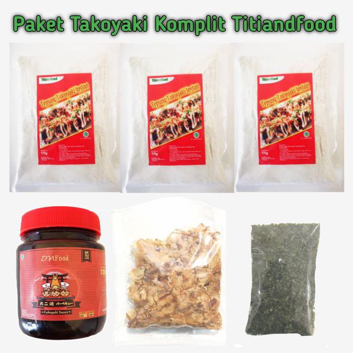 

Titiandfood Paket Takoyaki Komplit Tepung Katsuobushi Saus Dan Aonori