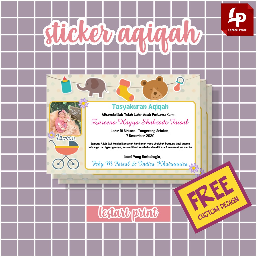 

STIKER AQIQAH PREMIUM MURAH / KELAHIRAN / SYUKURAN / 12 x 7,75cm / CUSTOM DESAIN / LESTARI PRINT
