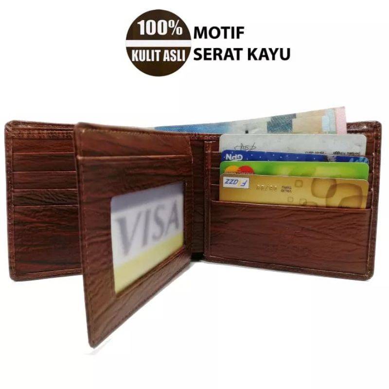 Dompet Kulit ASli 100% Motif Serat Kayu - Dompet Pria - Dompet Kulit Asli Merk RANDOM / Acak