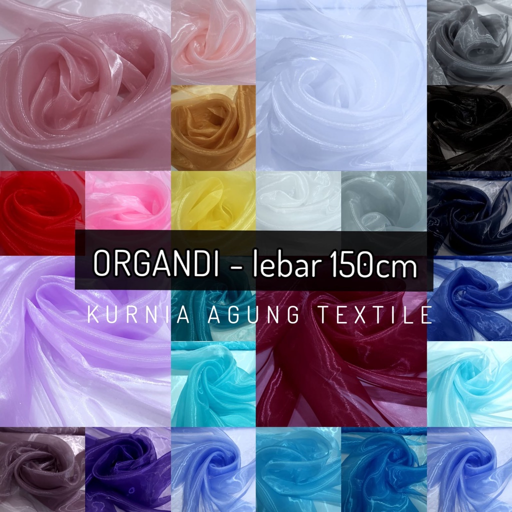 Kain Organdi Kaca Polos Premium Silk Meteran dan 0.5 Meter Murah Laris Bahan Hijab Kerudung Gaun Gamis Lebar 150cm