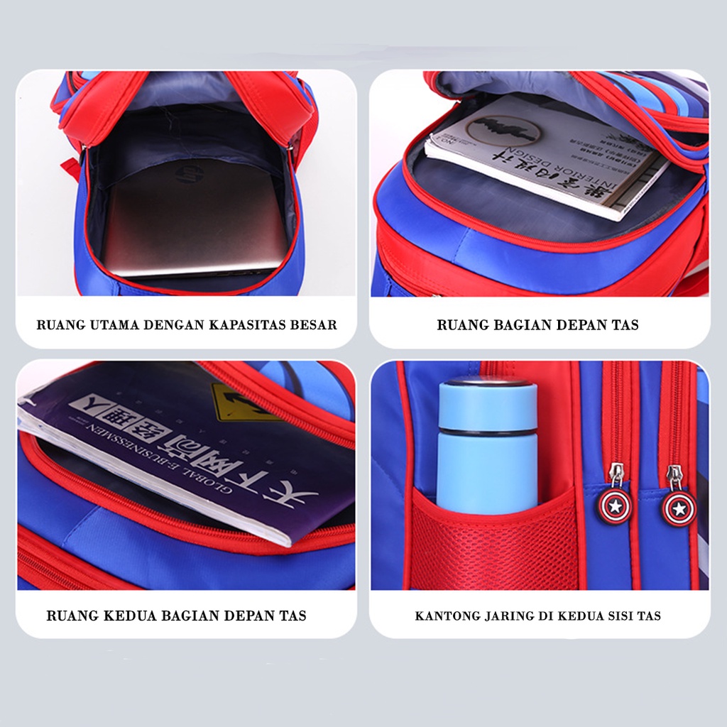 CYS Tas Ransel Sekolah Anak Laki-laki SD Motif Superhero Anti Air Backpack School Bag Import T154