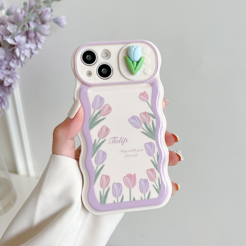 Soft Case Pelindung Kamera Motif Bunga tulip Warna Ungu Untuk IPhone 11 12 13 14 Pro Max