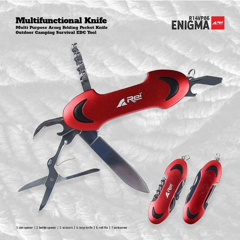 PISAU MULTIFUNGSI ENIGMA KNIFE REI R14VP86 RED ORIGINAL REI