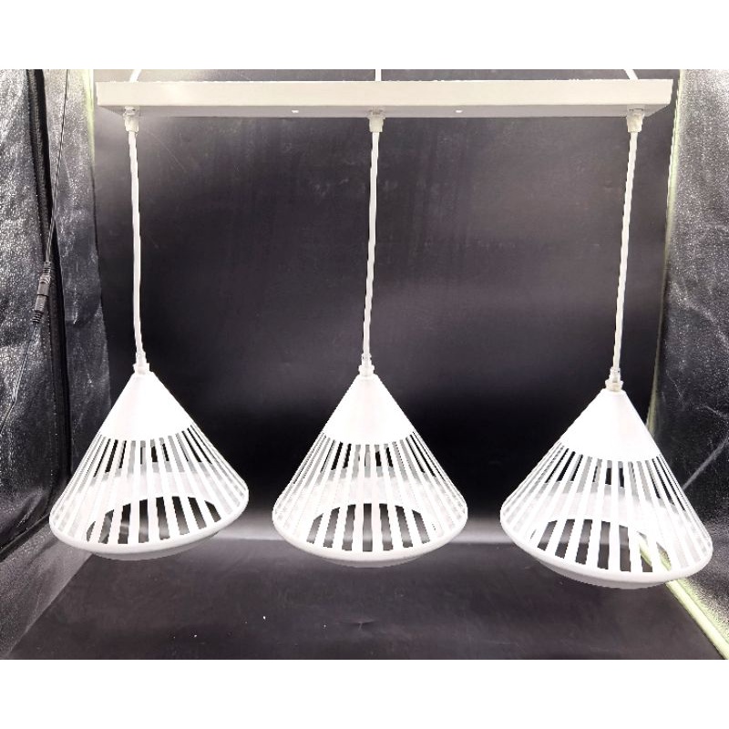 Lampu Hias Pendant Light, Lampu Cafe, Model Kerucut sangkar putih, metal 1set 3bh