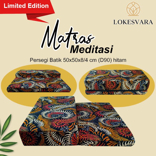 Matras Bantal Alas Meditasi (Bantal Doa/Duduk) Parsegi Batik Hitam