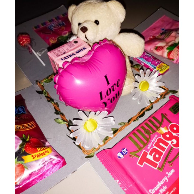 ExplosionBox With Doll Murah Pink Versi(Version)(Buket snack&balon)Surprise Box Hadiah kejutan/kotak