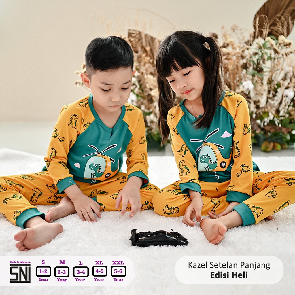 Kazel Setelan Panjang Motif Heli Setelan Anak 1-5 Tahun Isi 1 Pcs