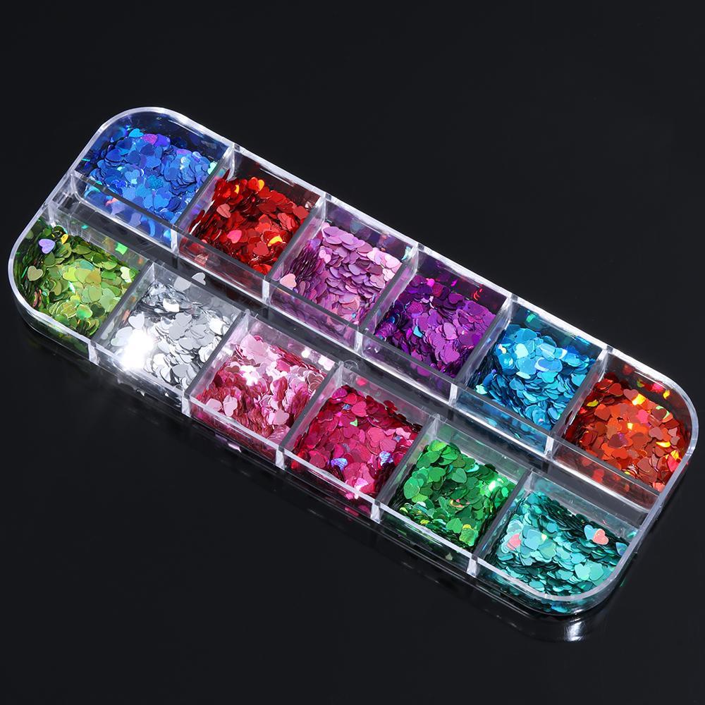 Solighter 12kisi Cinta Hati Kuku Payet Fashion Manicure Decor DIY Art 3D Dekorasi Kuku