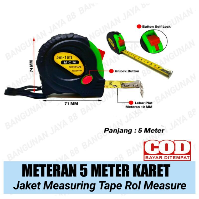 Meteran 5M Karet/Meteran Roll 5 Meter