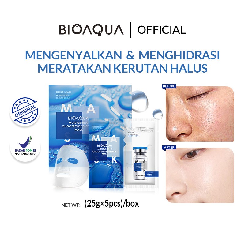 ✨ AKU MURAH ✨ BIOAQUA Moisturizing Oligopeptide Essence Face Mask Niacinamide Brightening PER BOX (25g×5pcs) BPOM