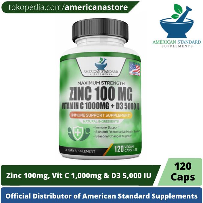 American Standard Supplements Zinc 100 MG Vitamin C 1000 MG D3 5000 IU Lc