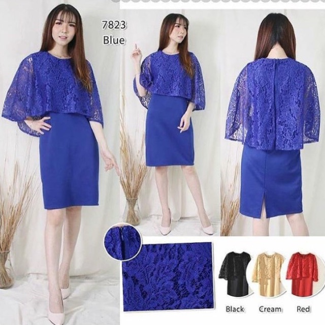 Dress cape scuba brokat polos
