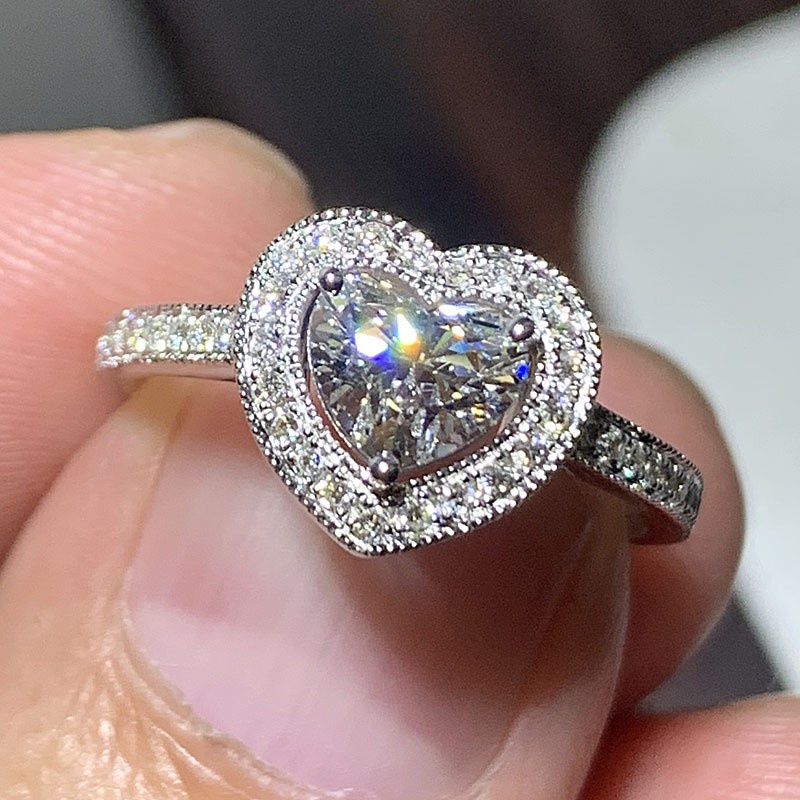 PANDORA 2pcs / Set Cincin 925 Silver Desain Hati Hias Kristal Kubik Zirkonia Untuk Pernikahan