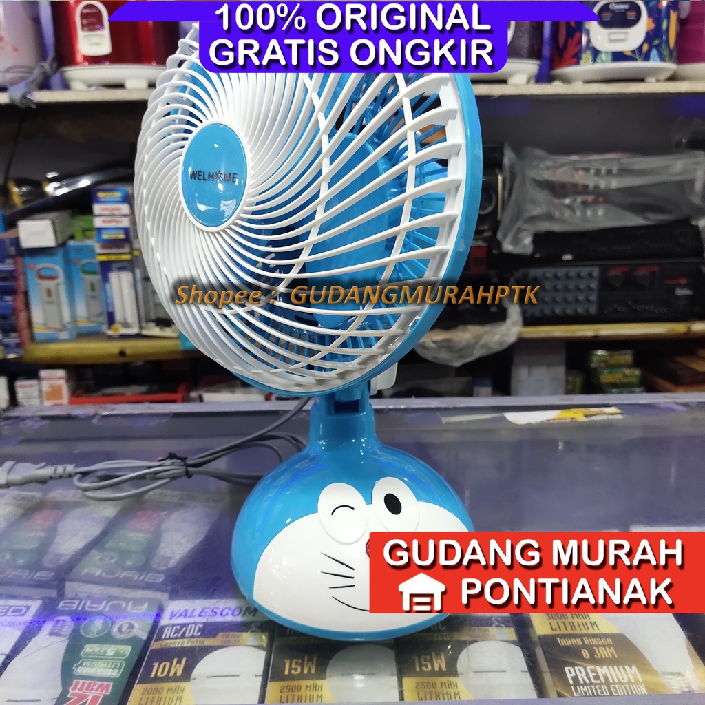Kipas Angin Doraemon bisa Menoleh Swing Wel Home Desk fan Blue biru welhome