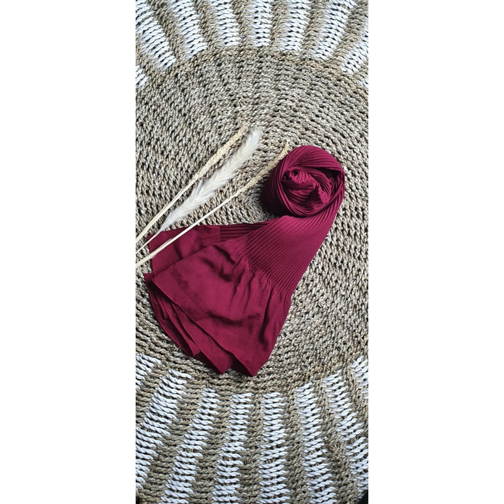 BEST SELLER Pashmina Plisket Premium Quality 75x180 cm Pashmina Plisket Shawl lidi PLEATED SHAWL-maroon
