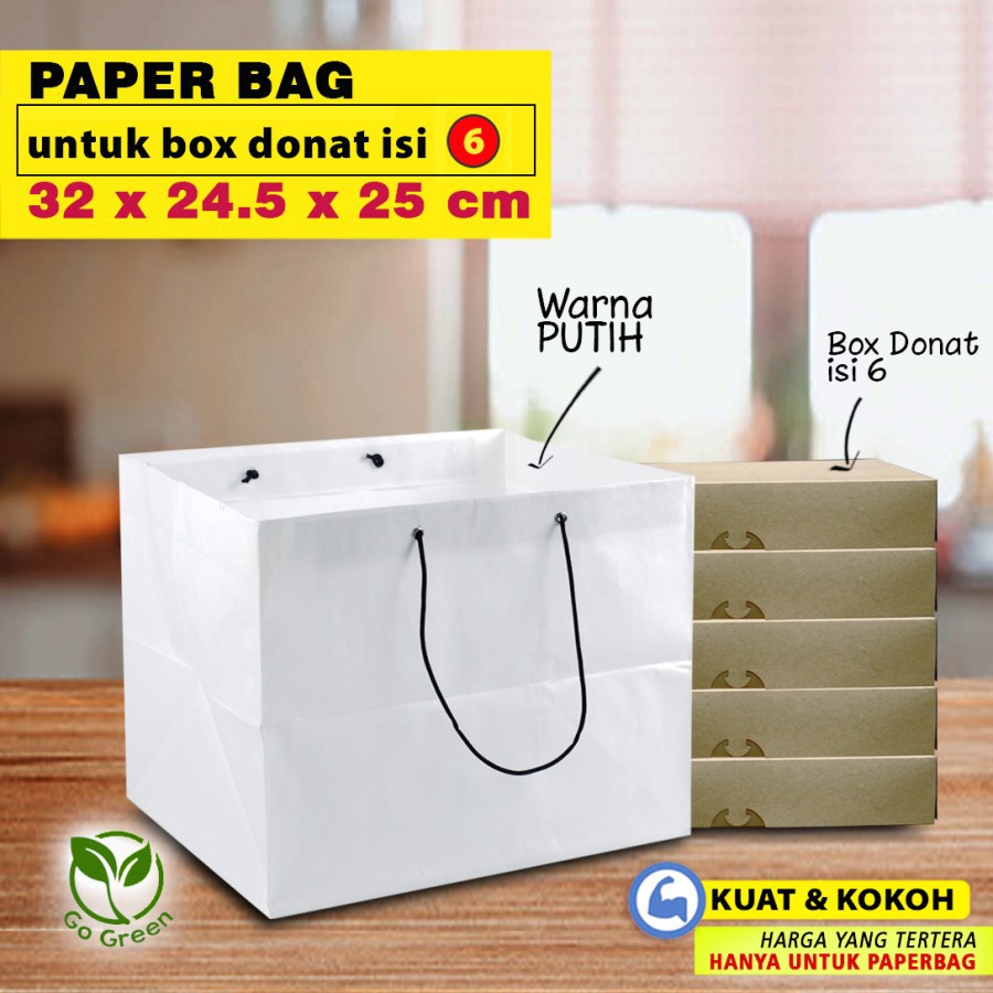 

Paper Bag untuk - Box Donat is 6 | 32 x 24.5 x 25 cm - PUTIH