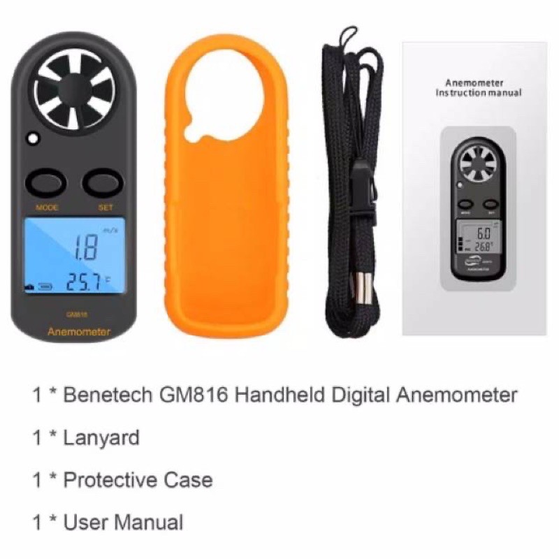 Digital Wind Anemometer GM816 Pengukur Kecepatan Angin GM 816 Tester Velocity Benetech Anemo Meter