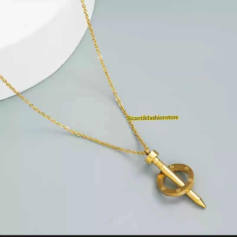 Kalung Titanium Wanita Liontin Motif Paku Warna Gold Rose Gold Fashion Wanita Terlaris Anti Karat Tidak Luntur Kalung Wanita Terbaru Kekinian