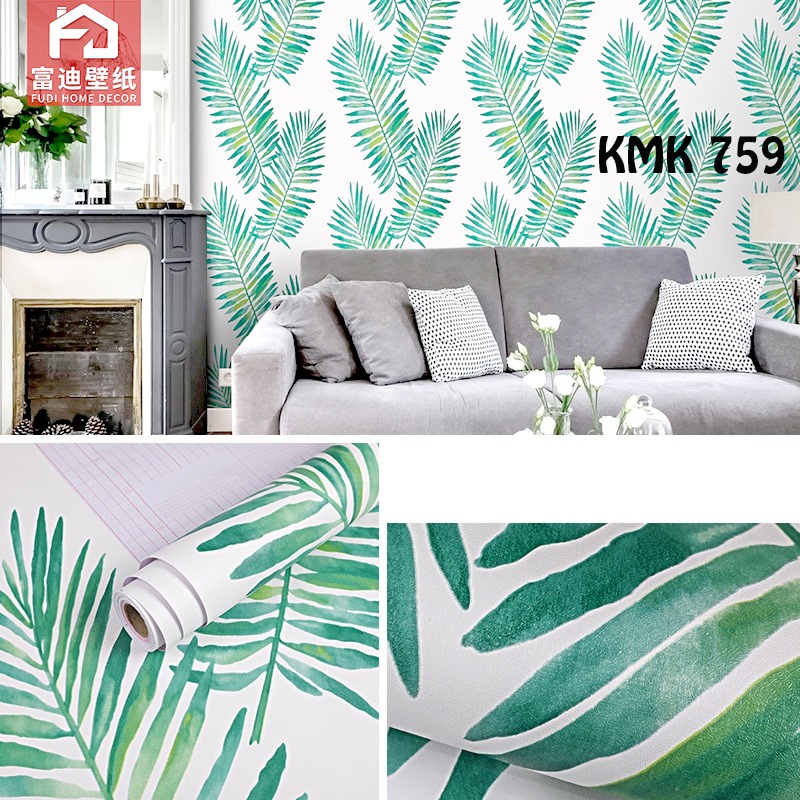 WALLPAPER WALL STICKER STIKER DINDING MOTIF DAUN BUNGA HIJAU WALLPEPER WALPAPER WALPEPER 10435WALLSTIKER